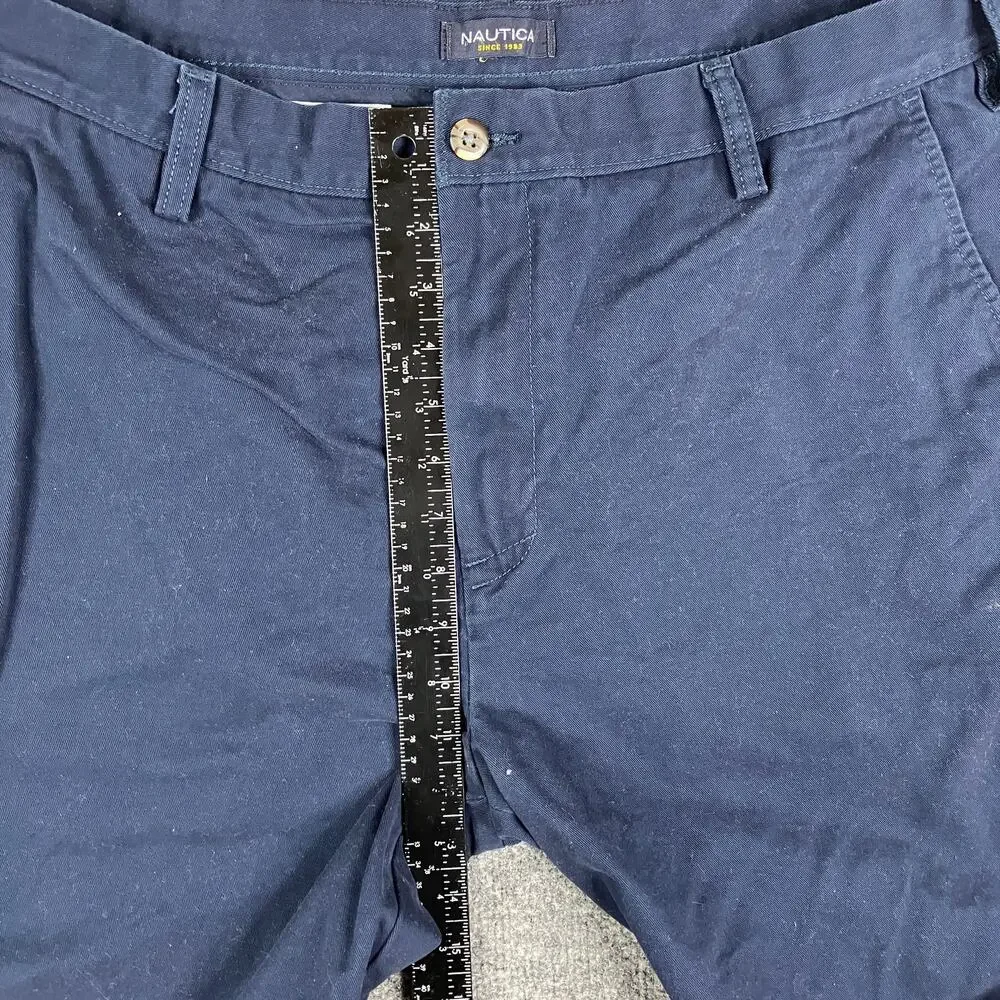 Nautica Shorts Mens Size 38 Navy Blue Flat Front Casual Chino Classic Fit‎